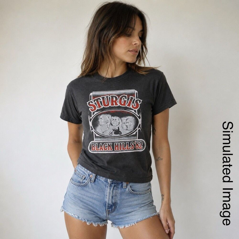 Vintage 1982 Sturgis Black Hills T Shirt Sneakers Tag M Fits XS Biker Tee - Picture 2 of 5